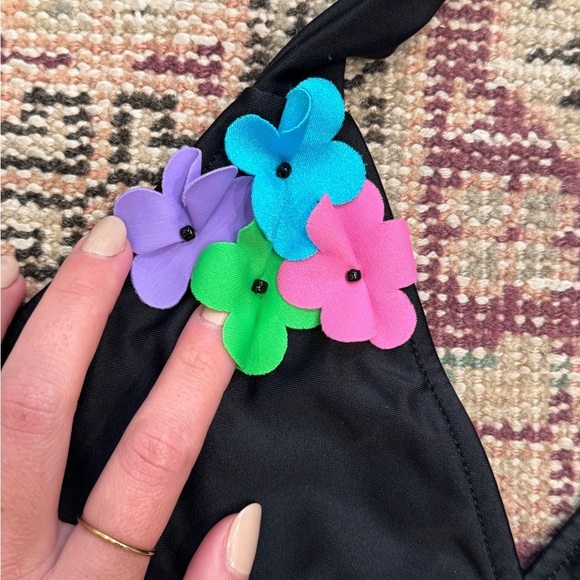 NWT Florence Eiseman Black Swim Suit Bikini Girl’s Bathing Embellished Flower - Picture 2 of 8